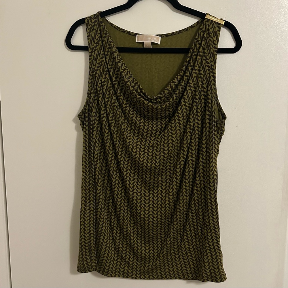 Michael Kors Green Chevron Scoop Tank Top Blouse